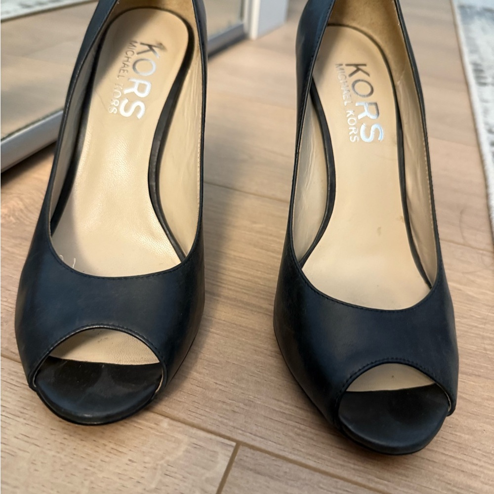 Kors by Michael Kors Black Peep Toe Leather Pumps